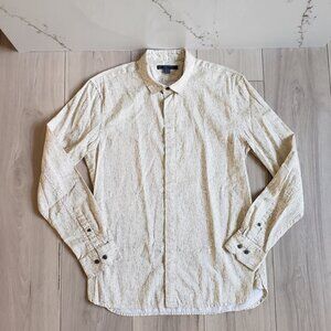 John Varvatos Button Down Shirt Mens M Beige Abstract Print Long Sleeve Modern L